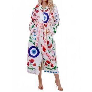 NEW SUNDAYUP belted long jacket in white swan